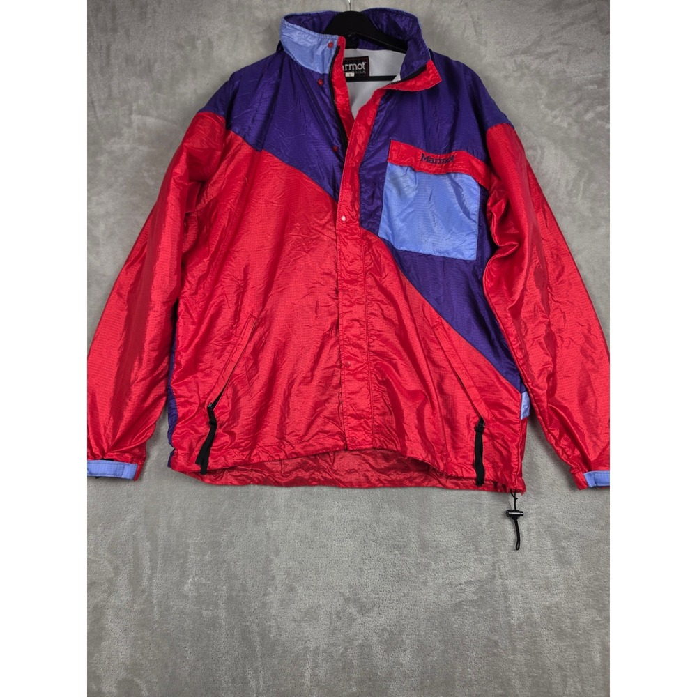 Vintage Marmot Windbreaker Jacket Mens L Red Colorblock Packable Full Zip